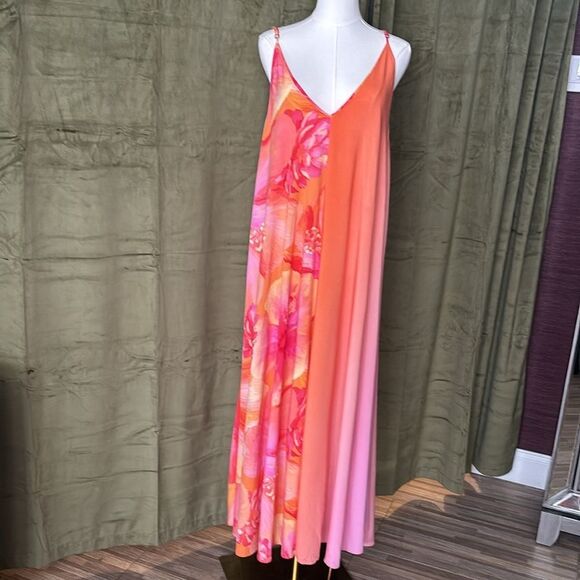Farm Rio 100% viscose Elegant Floral Maxi Dress in Orange and Pink, L - Picture 5 of 13